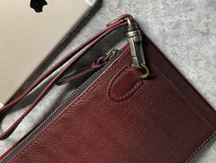 Genuine Leather Mens Cool Long Leather Wallet Cards Phone Zipper Clutch Wristlet Wallet for Men