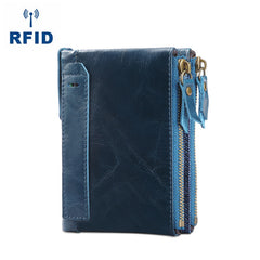 RFID Brown Leather Men's Small Blue Bifold Business Wallet Black Slim billfold Wallet Coin Purse For Men - iwalletsmen