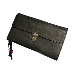 Genuine Leather Mens Clutch Cool Slim Wallet Passport Travel Clutch Wristlet Wallet for Men