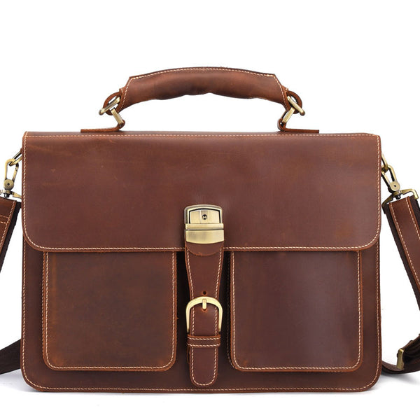 Leather Men Vintage Briefcase Laptop 15inch Handbags Shoulder Bags Work Bag For Men - iwalletsmen