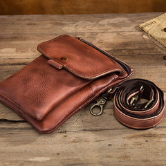 Cool Brown Leather Mens Belt Pouch Mini Shoulder Bag Belt Bag For Men - iwalletsmen