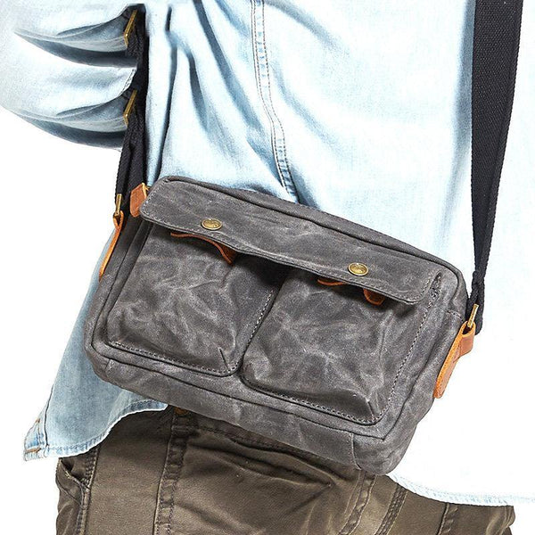 Gray Waxed Canvas Mens Casual Shoulder Bag Messenger Bags Casual Courier Bags for Men - iwalletsmen