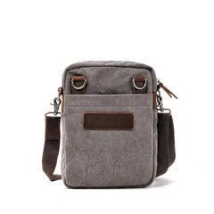 Cool Canvas Leather Mens Vertical Small Side Bag Gray Messenger Bag for Men - iwalletsmen