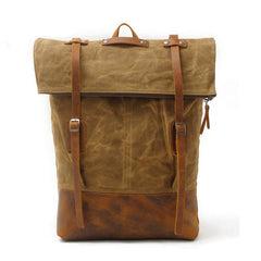 Cool Waxed Canvas Leather Mens Backpacks Canvas Travel Backpack Canvas School Backpack for Men - iwalletsmen
