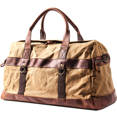 Khaki Waxed Canvas Leather Mens Waterproof Large Weekender Bag Travel Bag Luggage Bag for Men - iwalletsmen