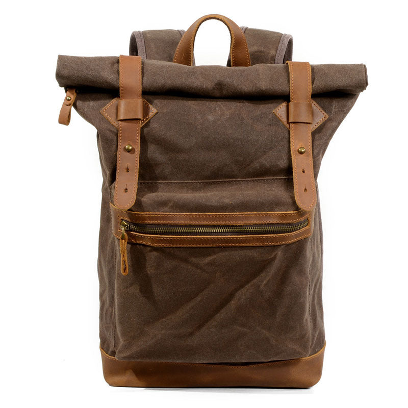Coffee Waxed Canvas Leather Mens Cool Backpack Canvas Travel Backpack Canvas School Backpack for Men - iwalletsmen