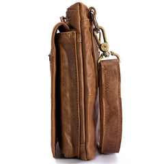 Cool Brown Leather Mens Small Shoulder Bag Belt Pouch Belt Bag For Men - iwalletsmen