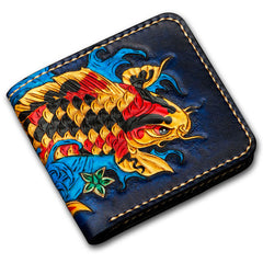 Handmade Leather Carp Tooled Mens billfold Wallet Cool Leather Wallet Slim Wallet for Men