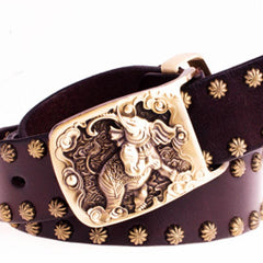 Handmade Genuine Leather Punk Rock Elephant Mens Cool Men Biker Trucker Leather Belt