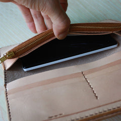 Handmade Mens Tooled Floral Beige Leather Long Biker Wallet Cool Long Chain Wallet for Men - iwalletsmen