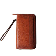 Genuine Leather Mens Cool Long Leather Wallet Biker Wallet Zipper Clutch Wristlet Wallet for Men