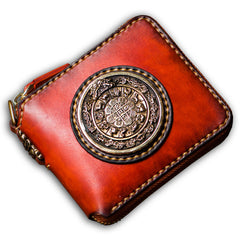Handmade Leather Small Tibetan Tooled Mens billfold Wallet Cool Chain Wallet Biker Wallet for Men