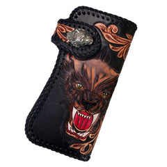 Handmade Leather Wolf Mens Chain Biker Wallet Cool Leather Wallet Long Phone Wallets for Men