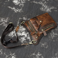 Vintage Brown Leather Men's CELL PHONE HOLSTER MINI SIDE BAG BELT POUCH Drop Leg Bag For Men - iwalletsmen