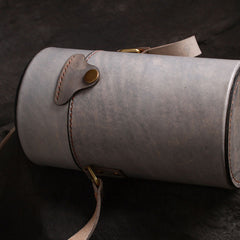 Handmade Gray Leather Mens Barrel Bag Shoulder Bag Messenger Bag for Men - iwalletsmen