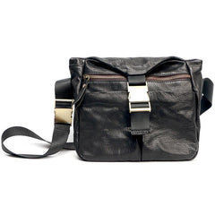Black Leather Mens Casual Small Courier Bag Messenger Bags Brown Postman Bag For Men - iwalletsmen