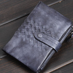 Handmade Mens Cool billfold Leather Wallet Men Small Zipper Wallets Bifold for Men
