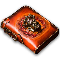 Handmade Leather Tibetan Mens billfold Wallet Cool Chain Wallet Biker Wallet for Men