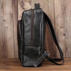 Black Leather Men's 15 inches Computer Backpack Travel Backpack Black Large College Backpack For Men - iwalletsmen