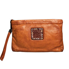 Handmade Genuine Leather Mens Clutch Cool Slim Wallet Zipper Clutch Wristlet Wallet for Men
