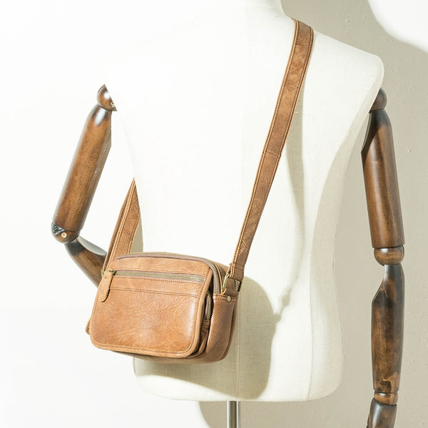 Brown Cool Leather Mens Side Bag Postman Bag Brown Small Messenger Bags Courier Bag for Men - iwalletsmen