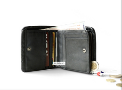 Genuine Leather Mens Cool billfold Leather Wallet Men Small Wallets Bifold for Men