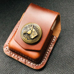 Brown Handmade Leather Mens Chinese Dragon Zippo Lighter Holders Lighter Case For Men - iwalletsmen