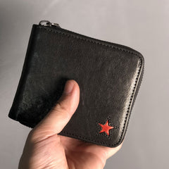 Genuine Leather Mens Cool billfold Leather Wallet Men Small Wallets Bifold for Men