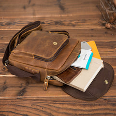 Vintage Brown Leather Men's Small Vertical Side Bag Small Messenger Bag For Men - iwalletsmen