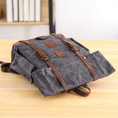 Waxed Canvas Leather Mens 16‘’ Army Green Backpack Travel Backpack Gray Hiking Backpack for Men - iwalletsmen