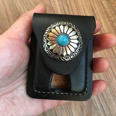 Black Leather Mens Classic Zippo Lighter Case Cool Handmade Standard Zippo Lighter Holder for Men - iwalletsmen