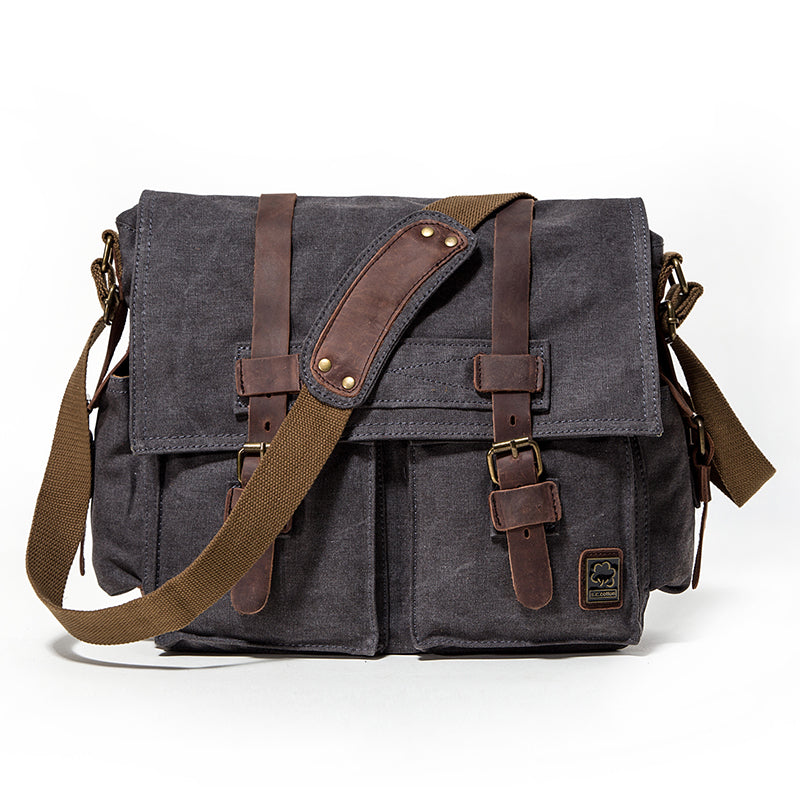 Canvas Leather Mens Vintage 14 Brown Travel Side Bag Black Messenger –  iwalletsmen