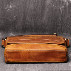 Brown Leather Mens 12 inches Large Laptop Side Bag Courier Bag Messenger Bag Postman Bag For Men - iwalletsmen