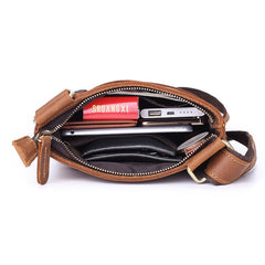 Vintage Brown Leather Men's Small Vertical Side Bag Small Messenger Bag For Men - iwalletsmen