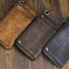 Handmade Mens Cool Long Leather Chain Wallet Cards Biker Trucker Wristlet Wallet - iwalletsmen
