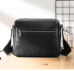 Black Cool Leather Mens 13 inches Side Bag Messenger Bags Black Courier Bags Postman Bag for Men - iwalletsmen