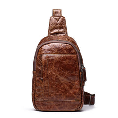 Trendy Black Leather Men's Sling Bag Chest Bag Brown Sling Crossbody Bag One Shoulder Backpack For Men - iwalletsmen
