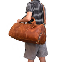 Cool Brown Leather Mens 19'' Overnight Bag Duffle Bag Travel Bag Large Weekender Bag for Men - iwalletsmen