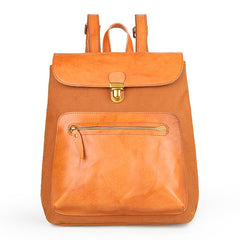 Canvas Leather Mens Women Student Backpack Army Green Travel Backpack Caramel College Backpack for Men - iwalletsmen