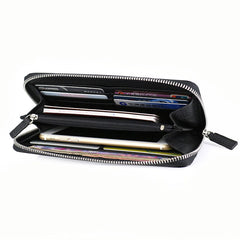 Black Mens Leather Zipper Long Wallet Phone Long Bifold Wallet for Men - iwalletsmen