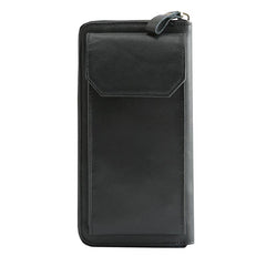 Black Cool Leather Mens Long Wallets Bifold Zipper Gray Long Wallet Card Wallet for Men - iwalletsmen