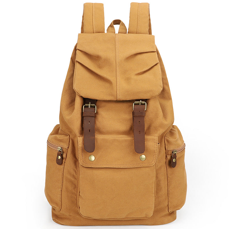 Canvas Leather Women Mens 14" Khaki Travel Backpack Green Computer Bag College Backpack for Men - iwalletsmen
