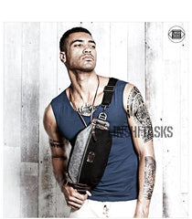 Casual Black Canvas Leather Fanny Pack Men's Chest Bag Hip Bag Waist Bags For Men - iwalletsmen