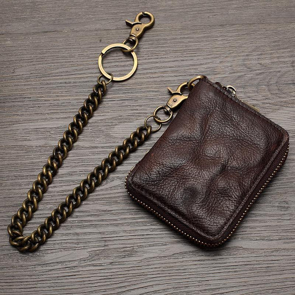 Coffee Leather Chain Wallet Zip Wallet On A Chain Biker Chain Wallet Biker Wallet With Chain