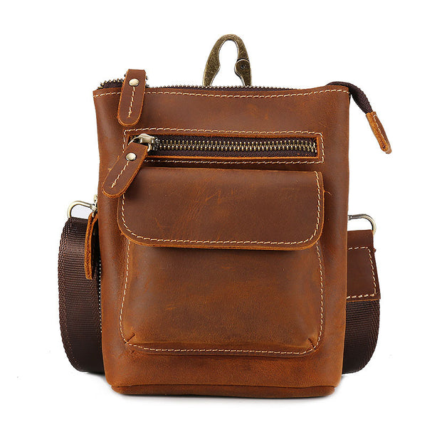 Cool Dark Brown Leather Mens Belt Pouch Mini Shoulder Bags Belt Bags For Men - iwalletsmen