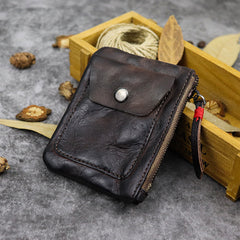 Vintage Brown Leather Men's Coin Wallet Black Small billfold Wallet For Men - iwalletsmen