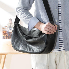 Black Cool Leather Mens 12 inches Side Bag Messenger Bags Casual Bicycle Bags for Men - iwalletsmen