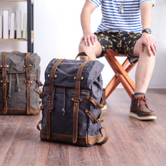 Cool Canvas Leather Mens Womens Dark Gray Backpack Army Green Travel Backpack College Backpack for Men - iwalletsmen