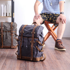 Cool Canvas Leather Mens Womens Dark Gray Backpack Army Green Travel Backpack College Backpack for Men - iwalletsmen