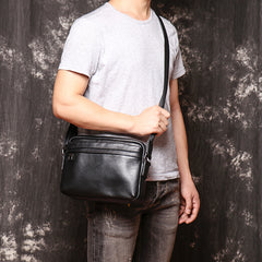 Black LEATHER MENS Small Courier Bag SIDE BAG Black Leather MESSENGER BAG FOR MEN - iwalletsmen